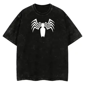 100% pure cotton washed T-shirt with dark style Spider-Man print, oversized lightweight acid-washed T-shirt, TV show pattern top, cotton gift T-shirt, suitable for comic lovers and movie enthusiasts, unisex