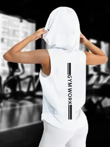 Women's Sleeveless Hooded Sports Vest, Gym Work Letter Print, Casual Fitness Top, Yoga, Cycling, Summer Unisex Tank