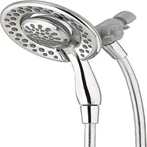 Faucet 4-Setting In2ition 2-in-1 Dual Shower Head with Handheld, Chrome Round Shower Head with Hose, Detachable Shower Head, Hand Held Shower Head