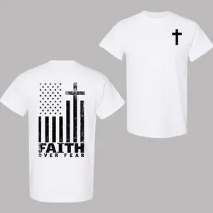 Faith Over Fear T-Shirt - Bible Verse 2 Corinthians 57 With Cross Graphic, Christian Apparel For Believers, Short Sleeve Tee, Spiritual Message, Daily Reminder, Gift For Christians Mensw