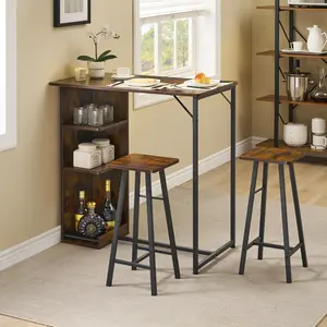 Small Bar Table and Chairs Set for 2, 3-Piece Bar Table Set with 3 Tier Storage Shelves, Space Saving Table for Small Apartment,Dining Room,Retro Stools