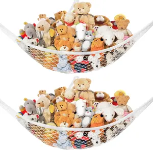 Stuffed  Net Hammock for Plushie Toys, Stuffed  Hammock Corner for ' Room Decor, Ideas for Organizing Stuffy Collection, Easy to hang with Anchors & Hooks, 2 Packs, White