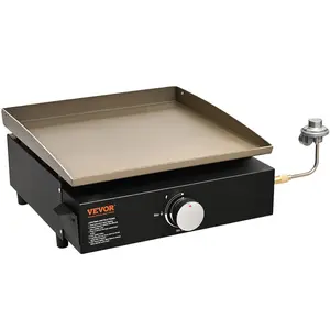 VEVOR Commercial Griddle, TikTokShopBlackFriday, 16.9" Heavy Duty Manual Flat Top Griddle, Countertop Gas Grill with Non-Stick Cooking Plate, Steel Natural Gas Griddle, 2-Burners Restaurant Portable Grill -  22,000 BTU