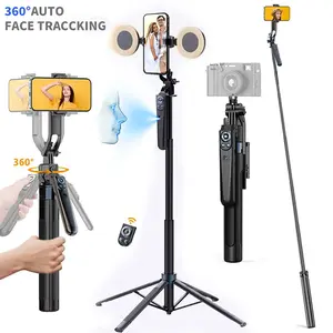 70.8 inch 360° Rotatable Smart Auto Face Tracking Selfie Stick Tripod with Gesture Control & Rechargeable Fill Lights for Mobile Phone Video Recording Vlog TikTok Live Broadcast - Smartphone Camera Accessories  tripod for iphone  phone tripod summerwins