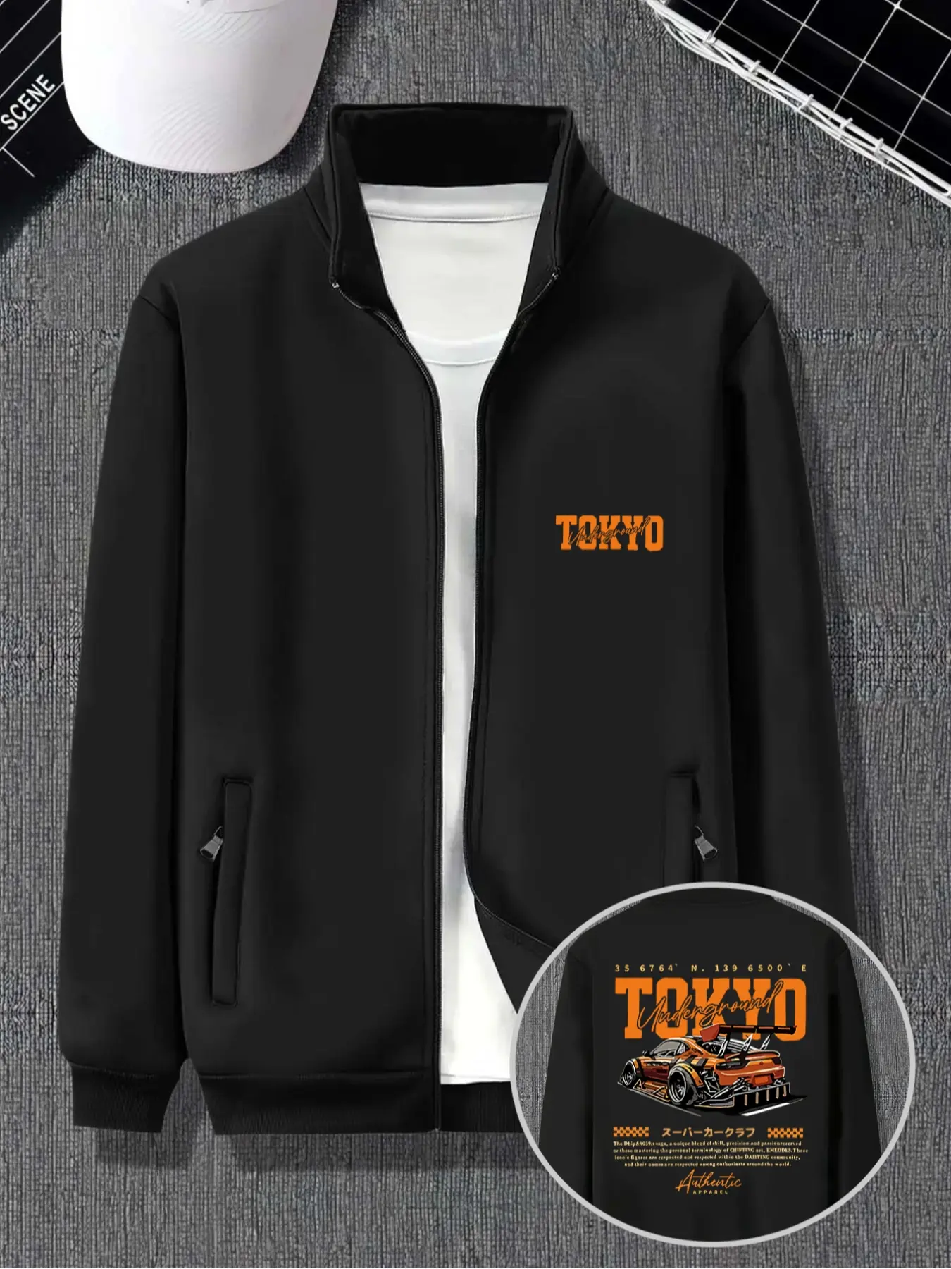 Men's Bomber Jacket, Lightweight Flight Jacket with Car Pattern and Letter Print, Fall Outdoor Casual Coat, Men's Transition Jacket