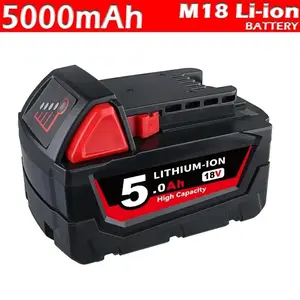 High Capacity 18V 5000mAh Replacement Battery for Milwaukee 18V, 48-11-1840, 48-11-1850,   48-11-1815 Cordless Electronic Power Tool, Black&Red