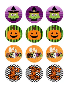 Set of 12 pre cut edible images for desserts, drink toppers, choose your size- Kids Halloween