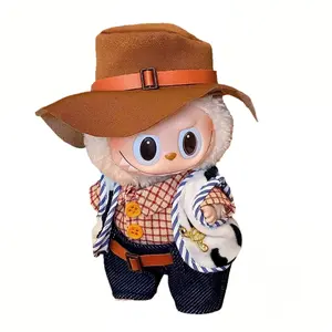Labubu Sheriff 3-Piece Outfit Set - Hat Shirt & Pants Combo for 17cm Labubu Dolls V1 V2 V3 Soft Comfortable Fabric Replaceable Doll Clothes