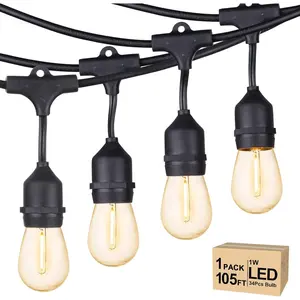 Outdoor String Lights Led 105FT, Commercial Grade Patio Light with 1W Dimmable S14 Shatterproof Bulbs, ETL Listed Heavy-Duty Outside  Cafe Bistro Market Lighting Warm White