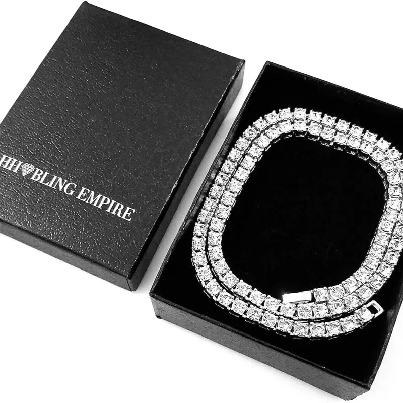 Gold Silver Iced Out Diamond Tennis Chain Necklace for Men & Women - Available in 3mm, 4mm, and 5mm Sizes - Suitable for Teens and Adults