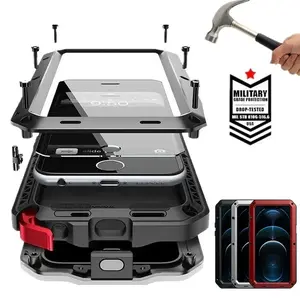 Military Grade Metal Case for iPhone 17 Air 17 16 15 14 13 12 11Pro Max IP54 Waterproof Heavy Duty Armor with Built-in Gorilla Glass Screen Protector, Full Body Shockproof Rugged Cover