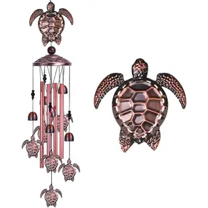 Sea Turtle Wind Chimes Outdoor Indoor Decor - With 4 Tubes 6 Bells 7 Turtles 37In  Suspension Mobile Tortoise Wind Chimes for , Xmas Mom Gifts, Balcony, Festival, Tree, Garden Decoration
