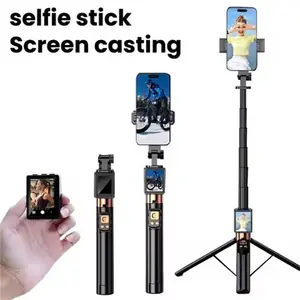 1.7m projection selfie stick selfie Monitor Screen expandable tripod wireless Bluetooth remote controller with brush Tiktok													
