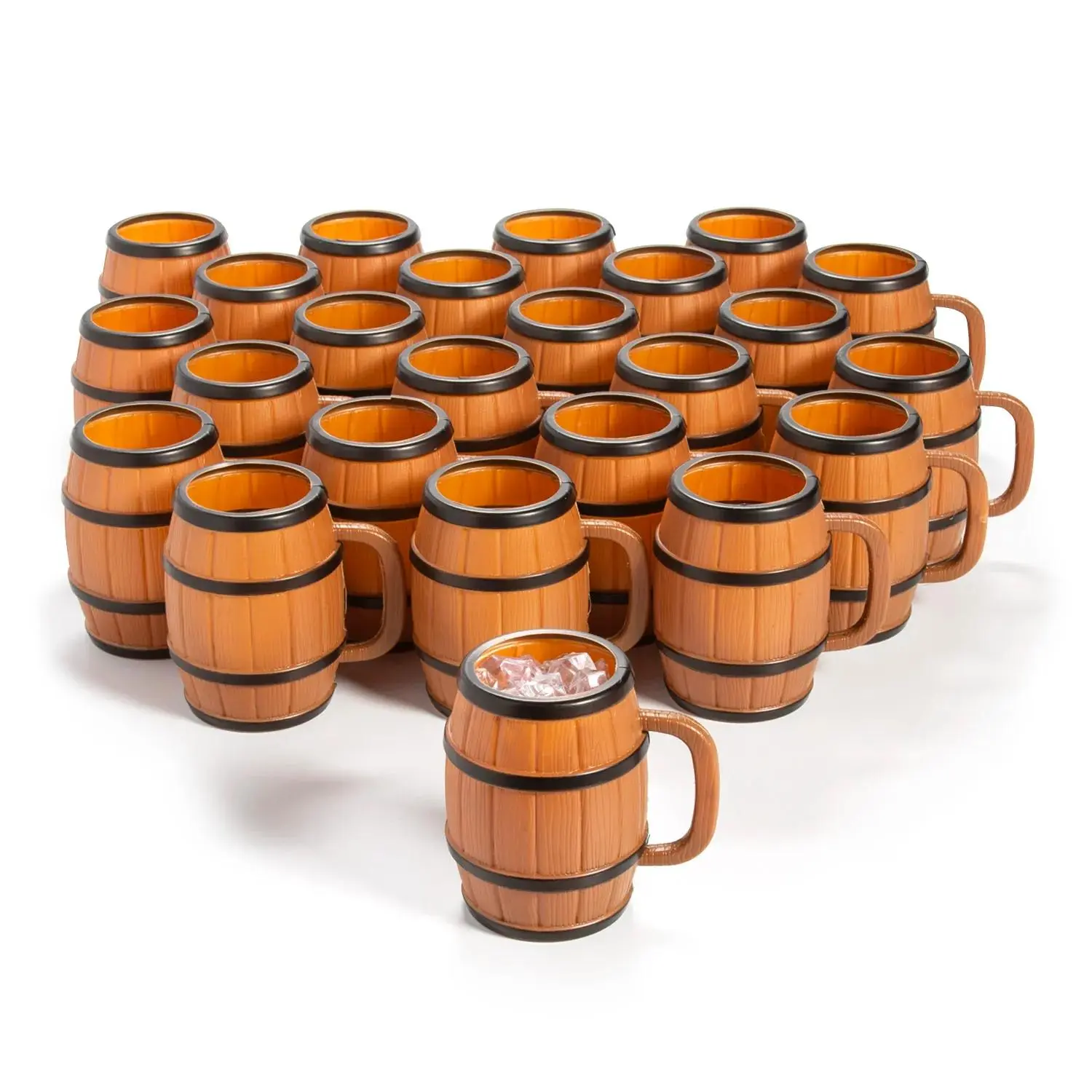 4 1/2" 16 oz. Bulk 60 Ct. Wood-Barrel Shaped Reusable Plastic Mugs