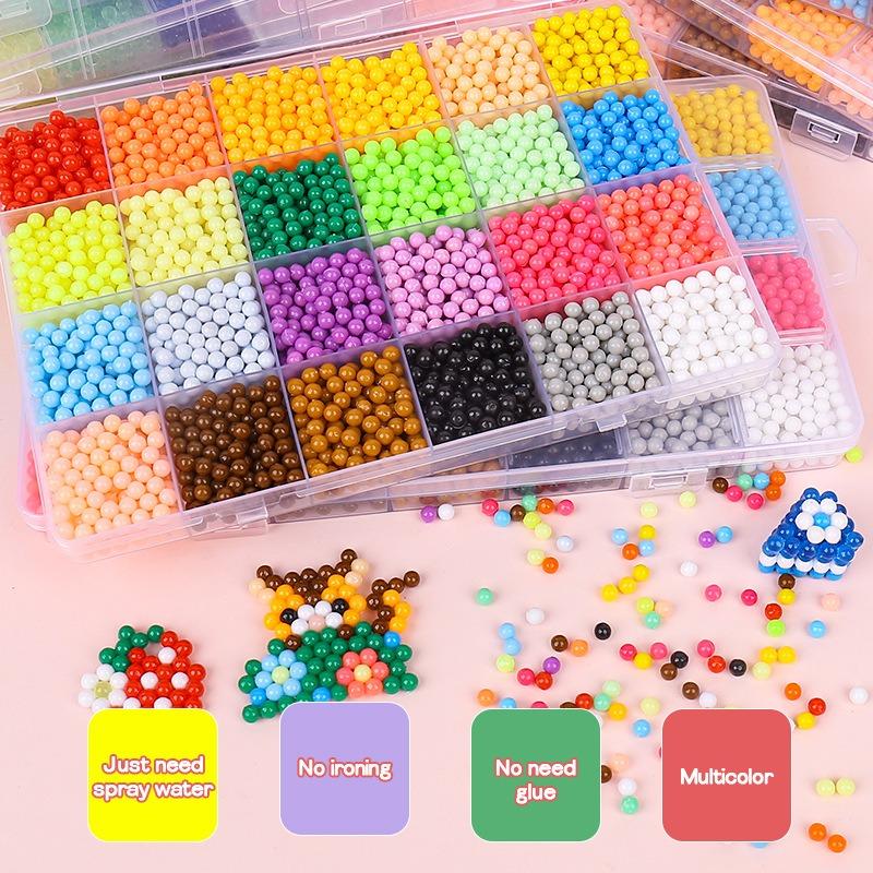 Water Spray Magic Beads DIY Craft Set For Kids, No-Iron Sticky Beads Assembly Kit, Creative Educational Toy For Intellectual Development And Hands-On Ability Training
