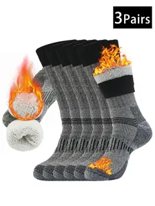 3 Pairs Unisex Wool Crew Socks - Thickened & Warm Heated Socks for Winter Hiking, Trekking, Work, Running, Skiing, Outdoor Sports, Work & Labor Socks