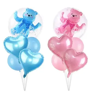 10Pcs 19-Inch Pink/Blue Bear Balloon Transparent Gender Debunking Bear Foil Balloons For 1st Birthday Party Helium Balloon Gender Reveal Decoration, First Birthday, Heart Shaped Balloons,Christmas