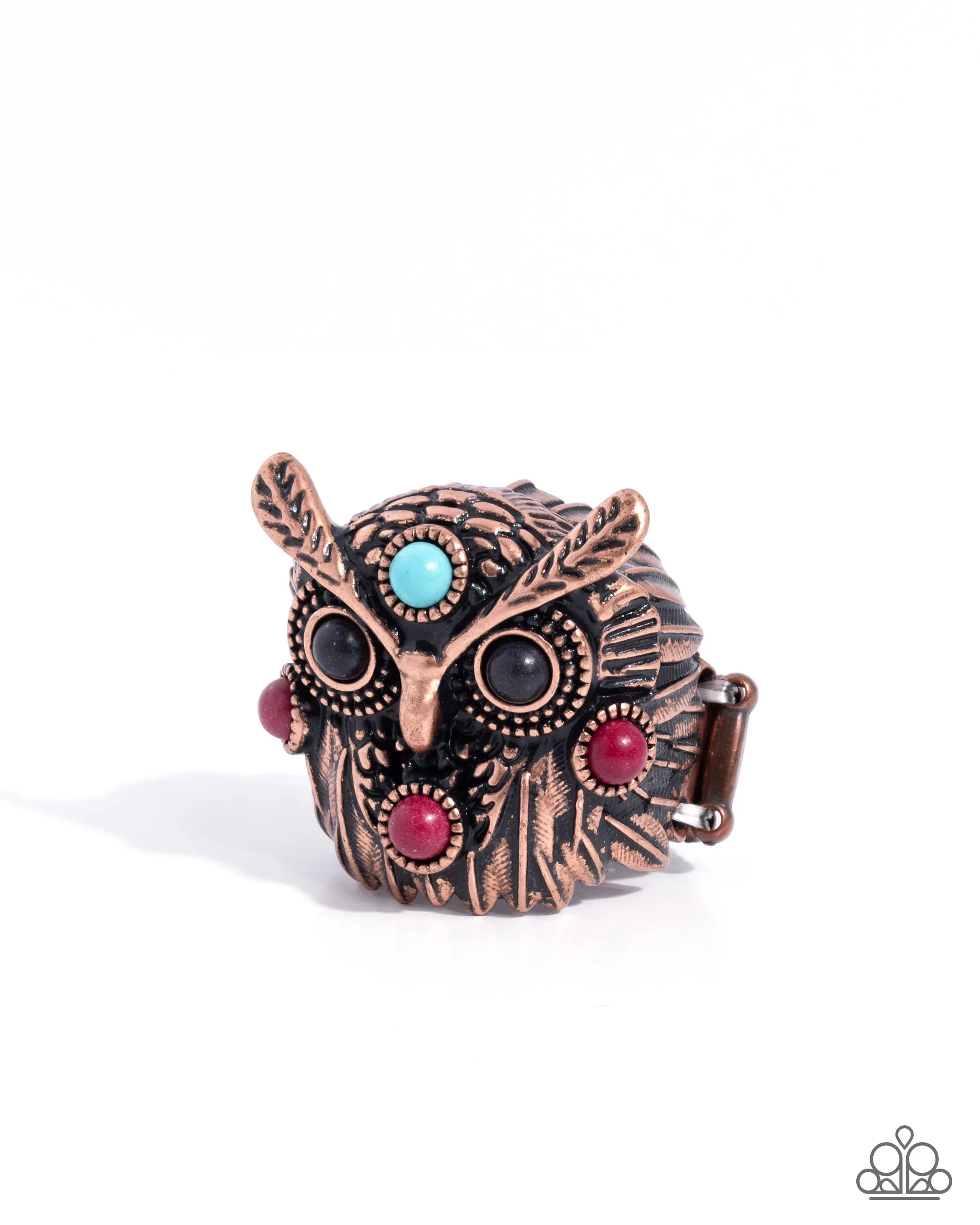 Owl Obligato - Copper Turquoise Stone Ring - Paparazzi