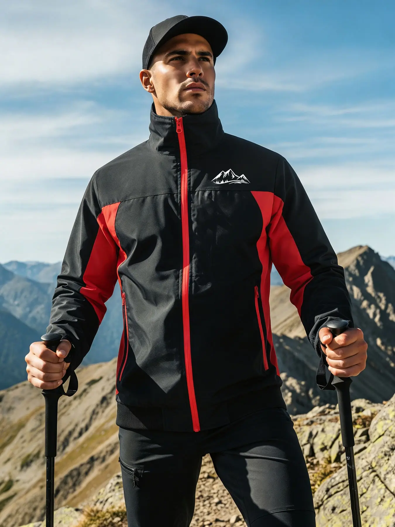 Men's Sport Jacket Casual Lightweight Windproof Running Warm-Up Outdoor Hiking Coat Full Zipper Pockets All Seasons Fitted