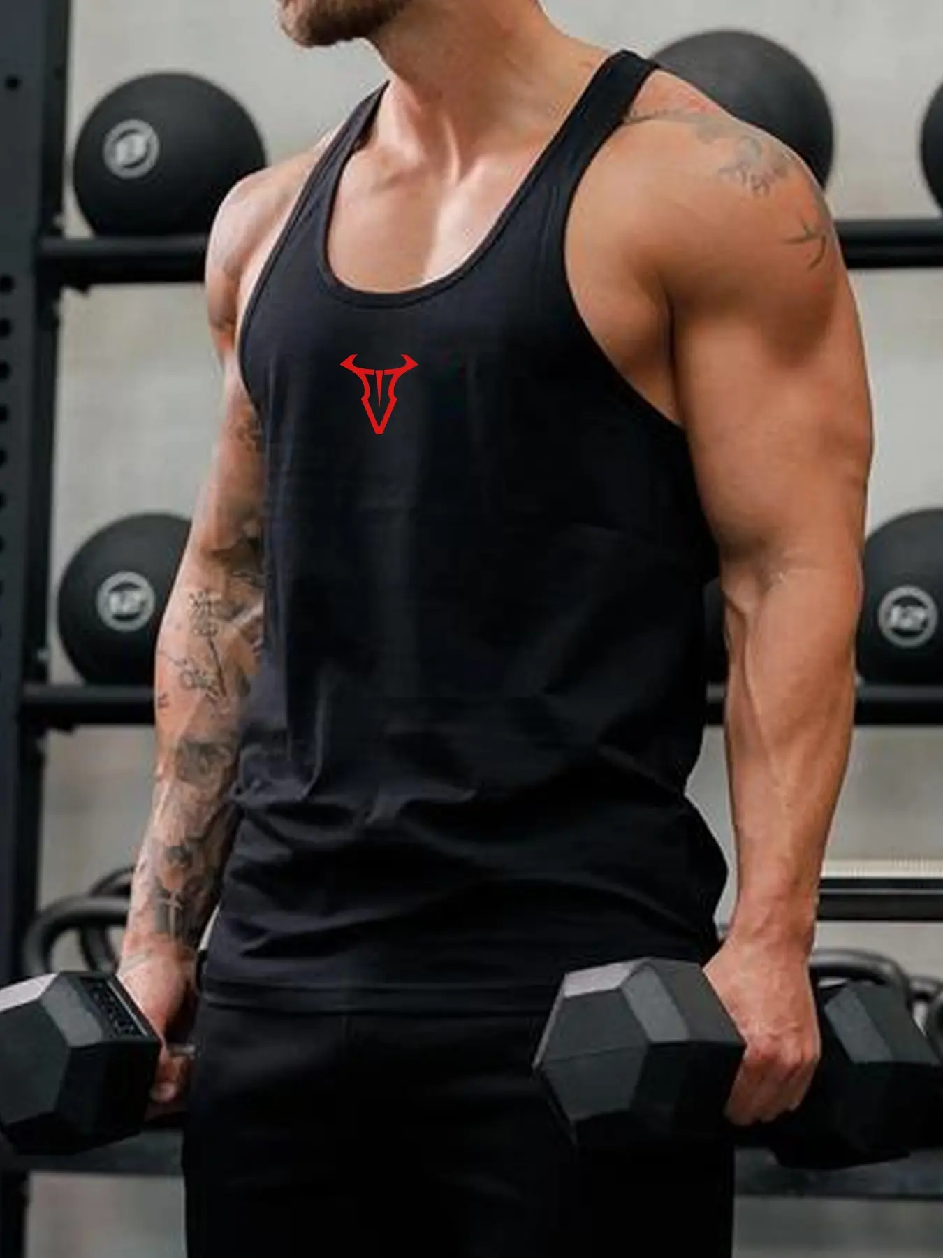 Men's Muscle-Fit Gym Tank Top, Breathable Sleeveless Workout Shirt, Deep U-Neck Stringer Bodybuilding Top, One Piece Multiple Wears, Perfect for Weightlifting, Fitness Training & Daily Casual Wear, Workout Apparel, Athletic Activewear, Athletic Tank Tops