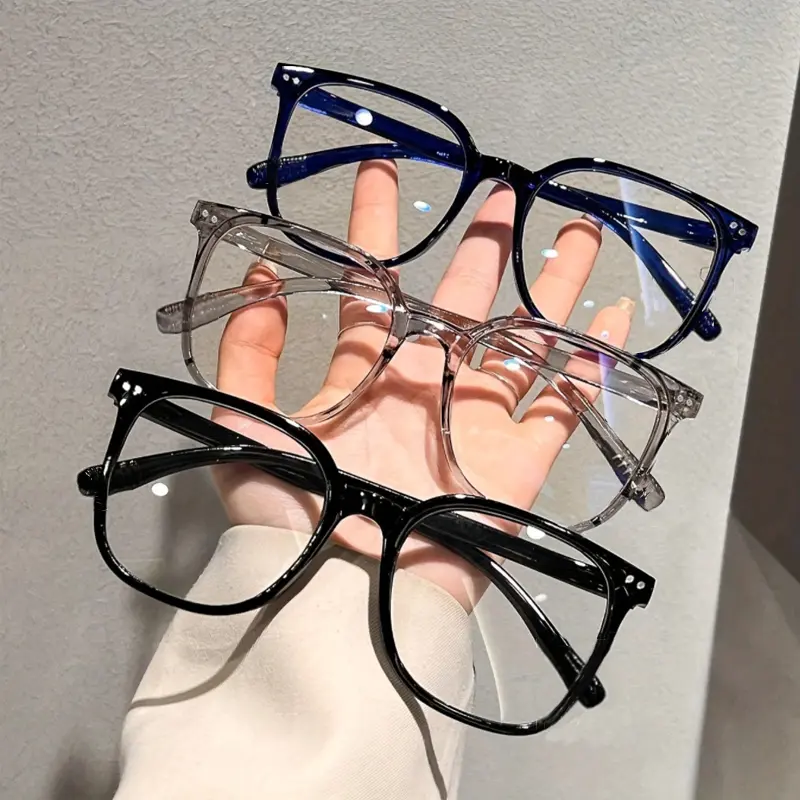 Unisex 3-Piece Anti Blue Light Glasses - Retro Flat Frame, Lightweight Durable Eyewear for Hiking, Outdoor Protection, Blue Lights Glasses, Square Frame Glasses, Geek Non-Prescription Glasses