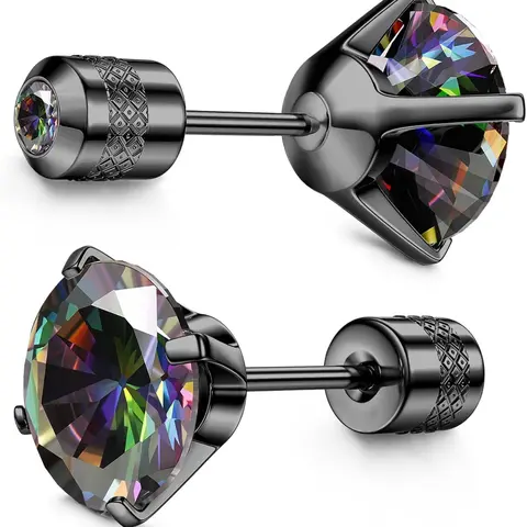 Hypoallergenic G23 Implant Grade Titanium Stud Earrings, 20G Screw-Back 5A CZ Earring Studs for Sensitive Ears, Double-Sided Sleeper Piercing Jewelry for Women & Men, Shining, Hypoallergenic Metal Jewelry