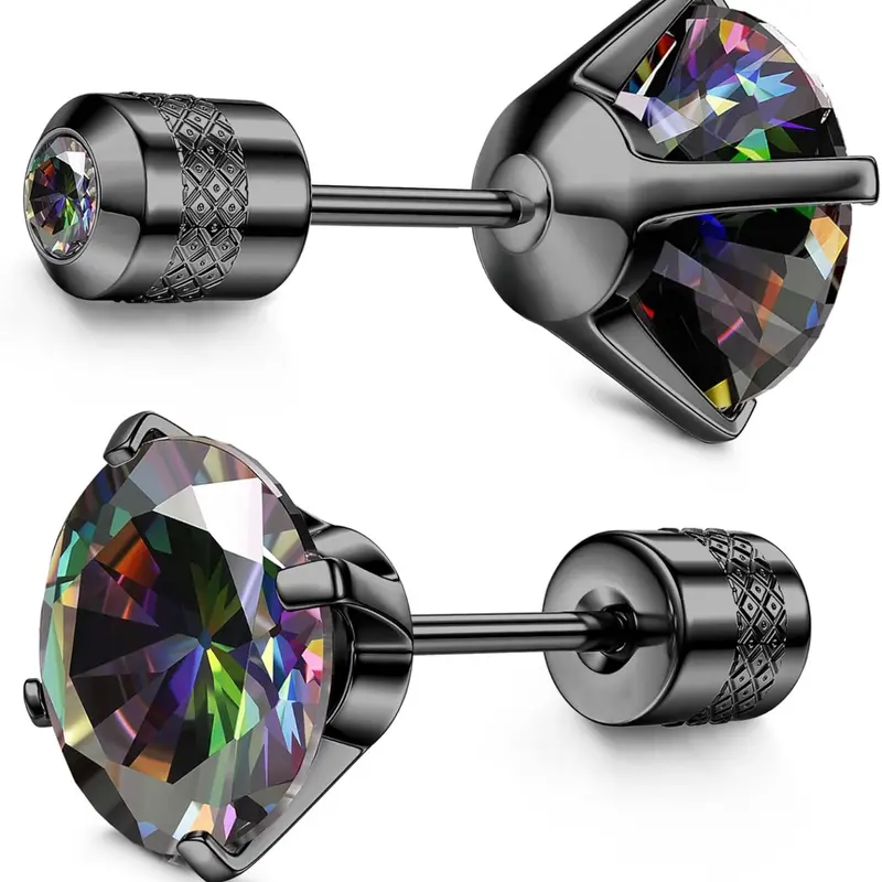 Hypoallergenic G23 Implant Grade Titanium Stud Earrings, 20G Screw-Back 5A CZ Earring Studs for Sensitive Ears, Double-Sided Sleeper Piercing Jewelry for Women & Men, Shining, Hypoallergenic Metal Jewelry