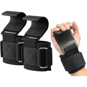 2pcs Weight Lifting Hooks Pair Heavy Duty Power Wrist Straps Hand Grip Support For Deadlifts Pull Ups for Men and Women