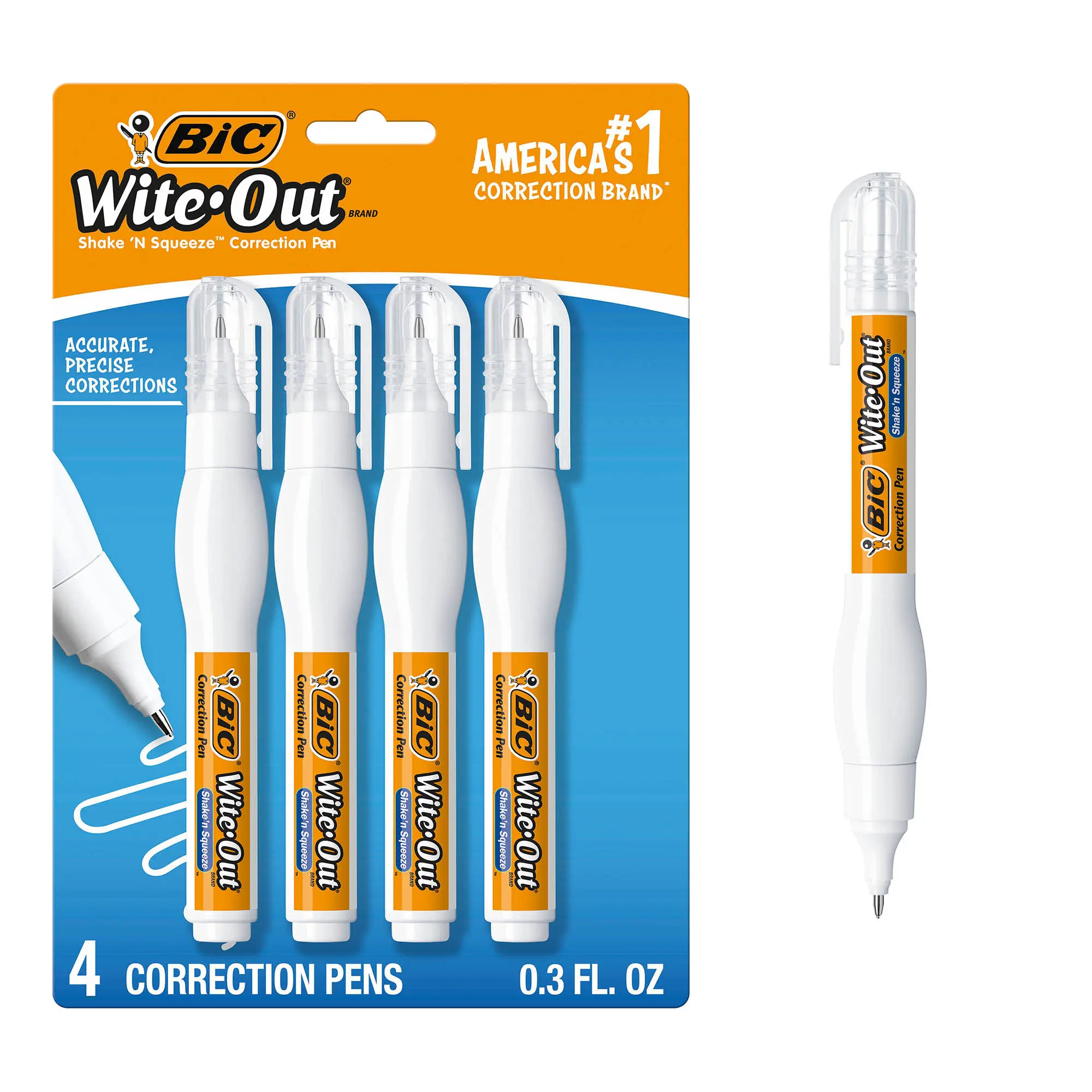 BIC Wite-Out Brand Shake 'n Squeeze Correction Pen, 8 mL, 4-Count BIC Wite-Out Brand Shake 'n Squeeze Correction Pen, 8 mL, 4-Count