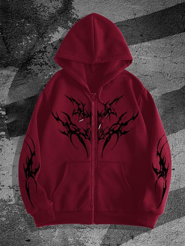 Y2K Gothic Dark Style Printed Zipper Hoodie, Fashion Streetwear for Casual Occasions, Fall & Winter New Arrival