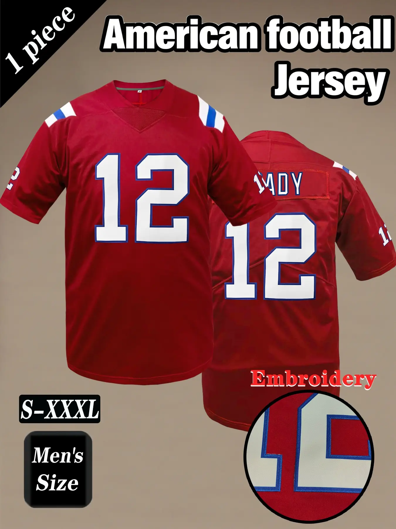 Men's Retro American football Stylish Jersey, New England # 12 #10 Embroidered breathable V-neck mesh rugby sportswear, hip-hop casual T-shirt, Sports Top, suitable for outdoor sports, game training, unisex, All Seasons Wear