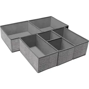 Foldable Underwear Drawer Organizer, Closet Dividers, Storage Box for Clothes, Socks (6 Bins, Gray)