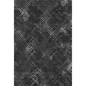HomeRoots 666674 10 x 14 ft. Charcoal & Ivory Abstract Geometric Transitional Washable Machine Made Rectangle Area Rug with UV Protection