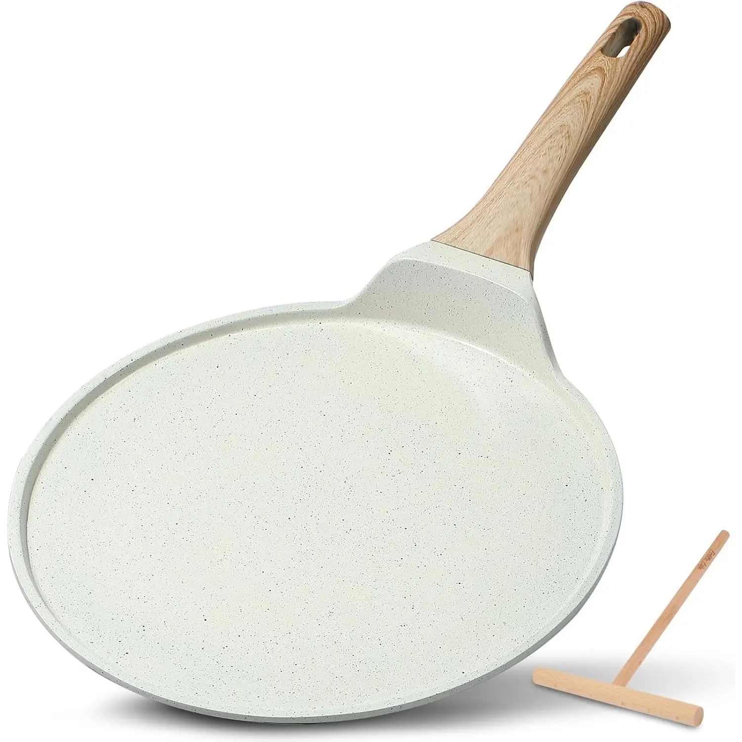 11 Inch Crepe Pan with Spreader, Nonstick Ceramic Flat Skillet Dosa Tawa Comales Para Tortillas Pancake Pan, PTFE & PFOA Free, White