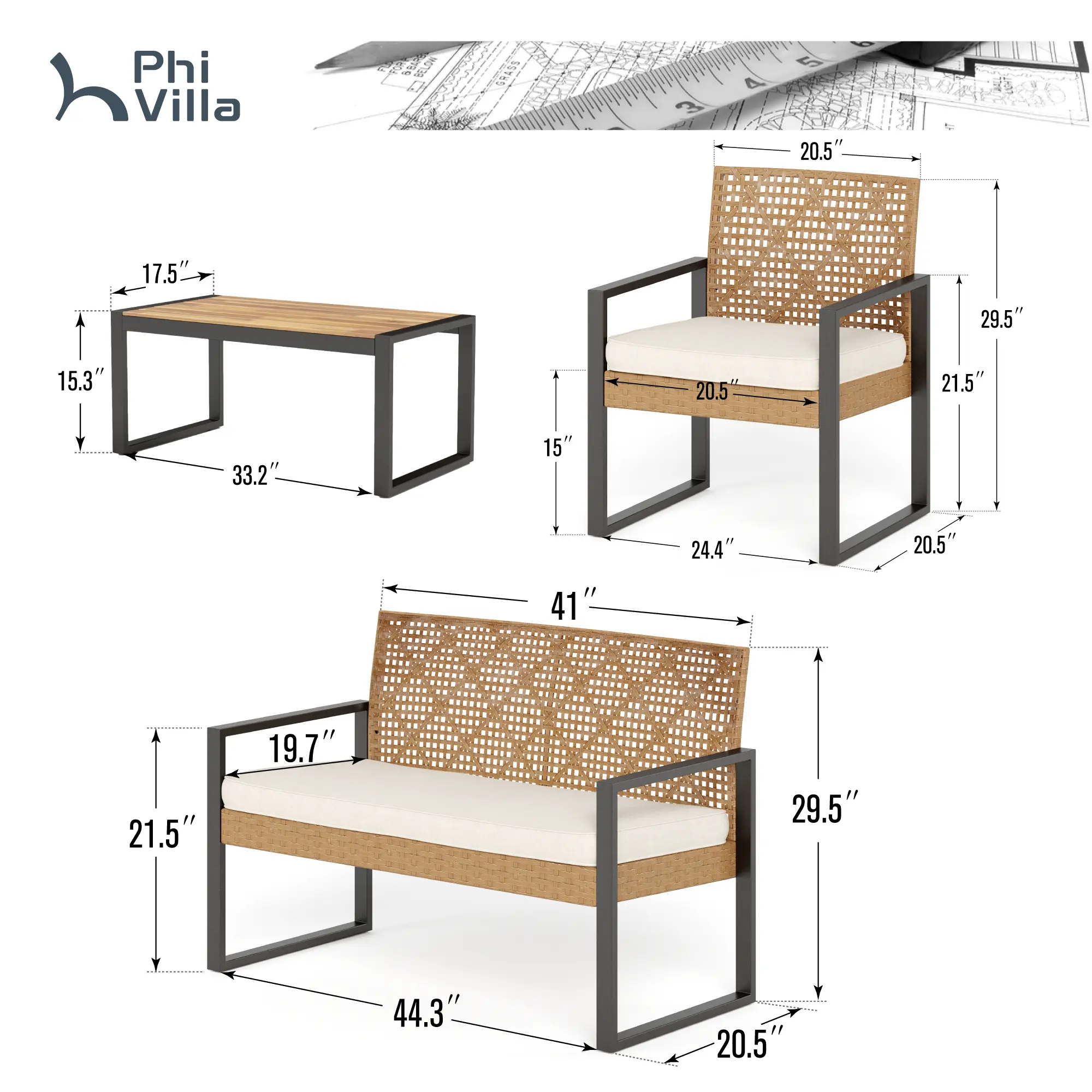 Yellow Rattan & Cream Cushion