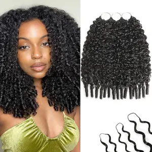 Burmese Curly Feather Human Crochet Hair 50 stands 60g for Black Women Pre-Separated Looped Invisble Curly Human Hair Reusable Wet and Wavy Remy Hair Extensions