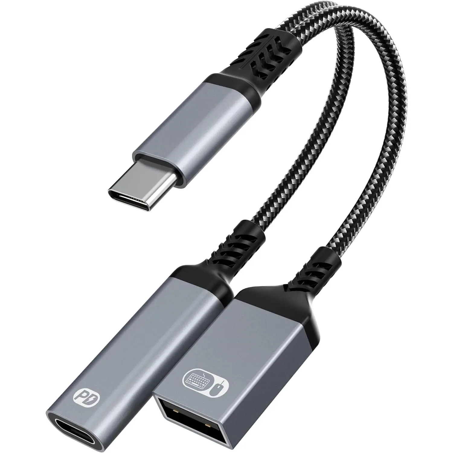 2-in-1 USB C OTG Adapter and Charger, Type C OTG  Adapter with 60W PD  , USB C Splitter OTG  Compatible with iPad,  15 16 17, , Pixel, Chromecast