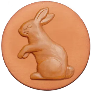 248 Easter Bunny Rycraft 2" round Cookie Stamp with handle and glaze, for decorating cookies and fondant as well as paper and clay crafts. Handmade in the USA since 1968.