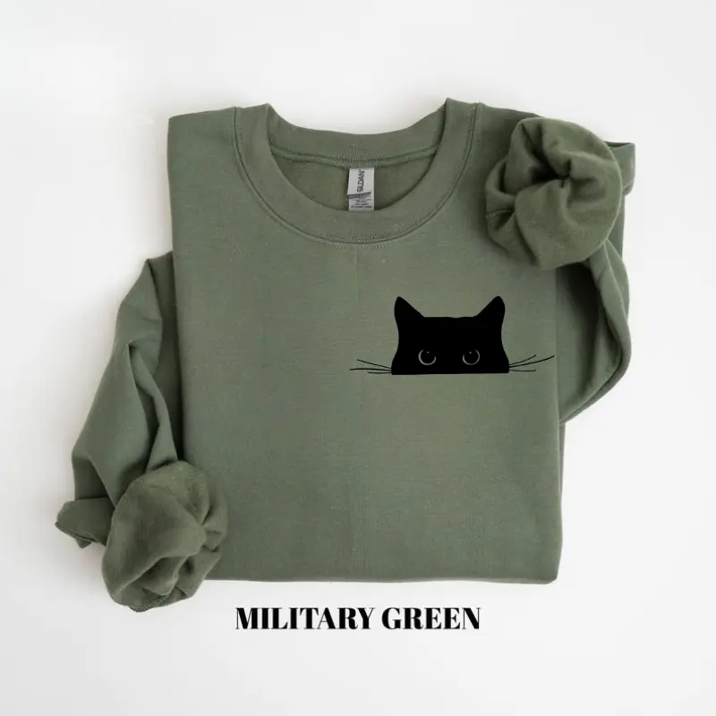 Cute Black Cat Sweatshirt, Peeking Cat Graphic Crewneck, Funny Cat Lover Pullover, Cozy Aesthetic Sweater, Cat Mom Gift, Adorable Feline Apparel