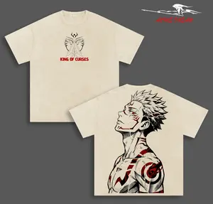 King Of Curses Sukuna JJK Anime Double Printed Vintage Washed Tee Unisex Oversize Anime Manga Washed Heavyweight Cotton T-shirt