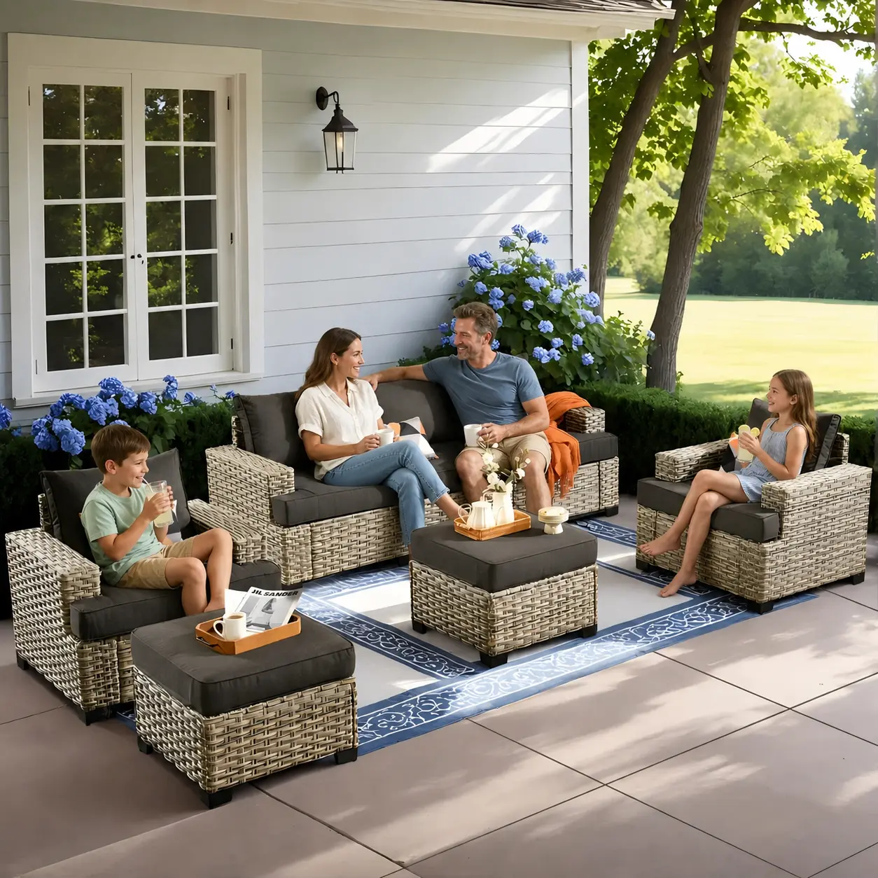 【Back To School】OVIOS 7-Piece Outdoor Patio Furniture Set with Coffee Table, All-Weather Wicker Rattan Sectional Sofa Conversation Set with Cushions for Backyard, Patio, Porch, Deck, Garden & Poolside