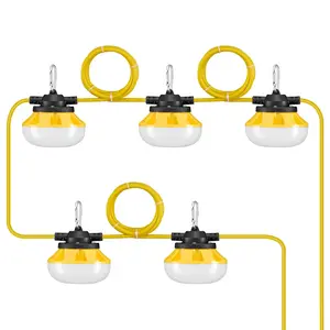 VEVOR 50FT Construction String Lights, 50W 5000LM, 5PCs String Work Light, 5000K Daylight IP65 Waterproof, with Hanging Hooks, for Construction Site, Temporary Lighting Indoor Outdoor, ETL Listed