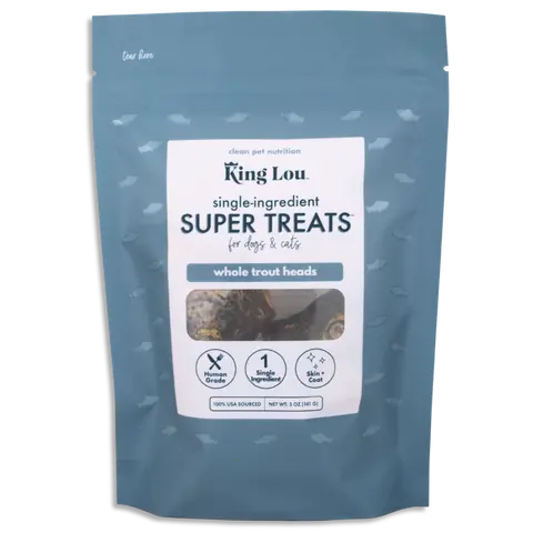 King Lou Trout Heads- Freeze Dried Raw Snack for Dogs and Cats single ingredient, 100% USA Human Grade Treats Pet Products Natural Food Pets Supplies
