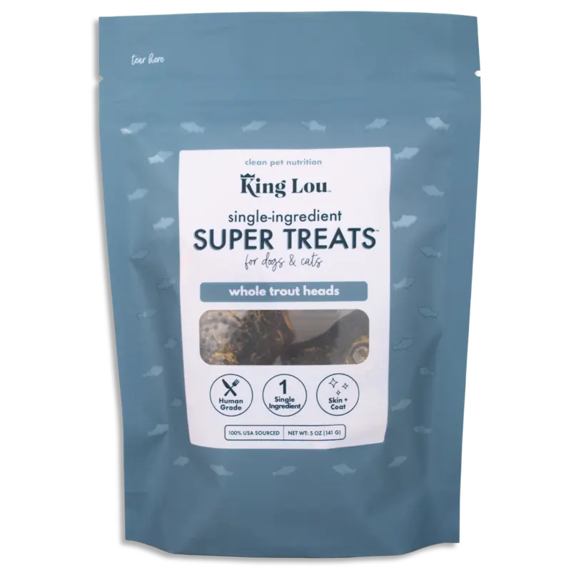 King Lou Trout Heads- Freeze Dried Raw Snack for Dogs and Cats single ingredient, 100% USA Human Grade Treats Pet Products Natural Food Pets Supplies