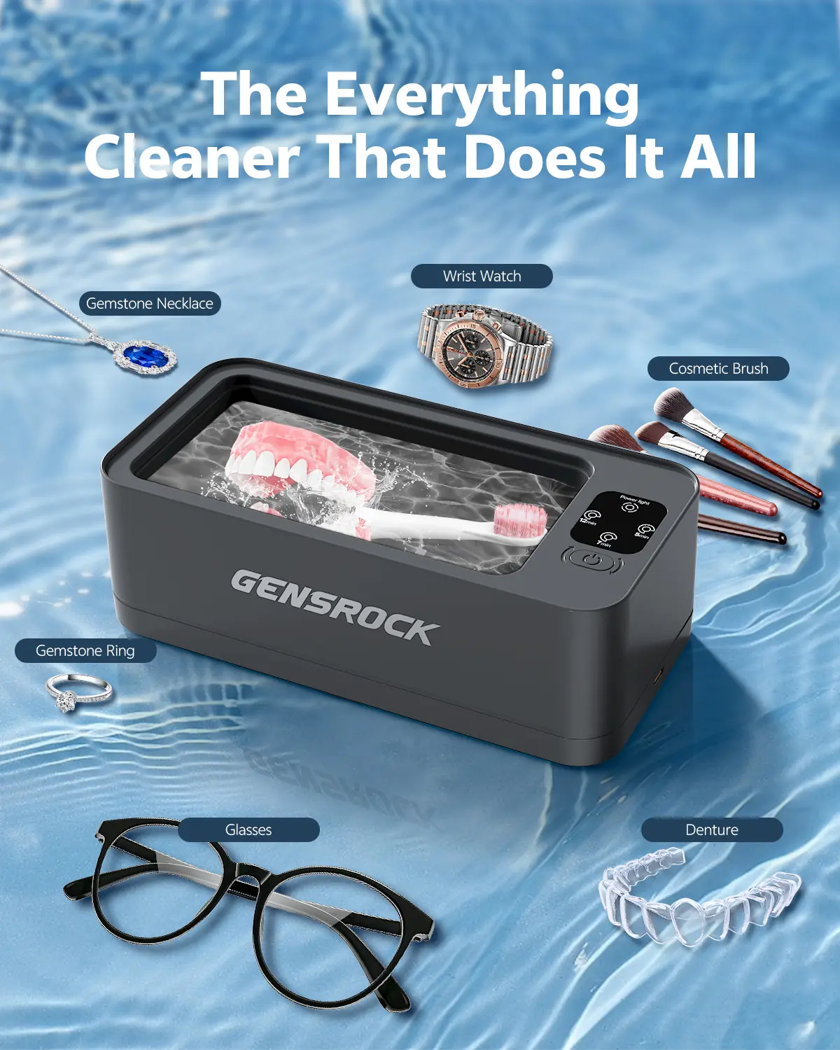 GENSROCK Ultrasonic Jewelry Cleaner, 48kHz Professional Silver Jewelry Cleaner & Diamond Ring Cleaner, 3 Modes, Scratch-Free 360ML Tank, Quiet Sonic Cleaner for Gold, Earrings, Glasses(Gray)