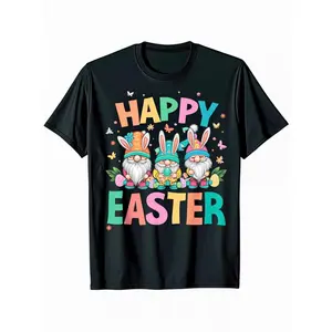 Easter Bunny Gnome and Rabbit T-Shirt Unisex Loose Fit Round Neck Casual Spring and Easter Costume for Adults
