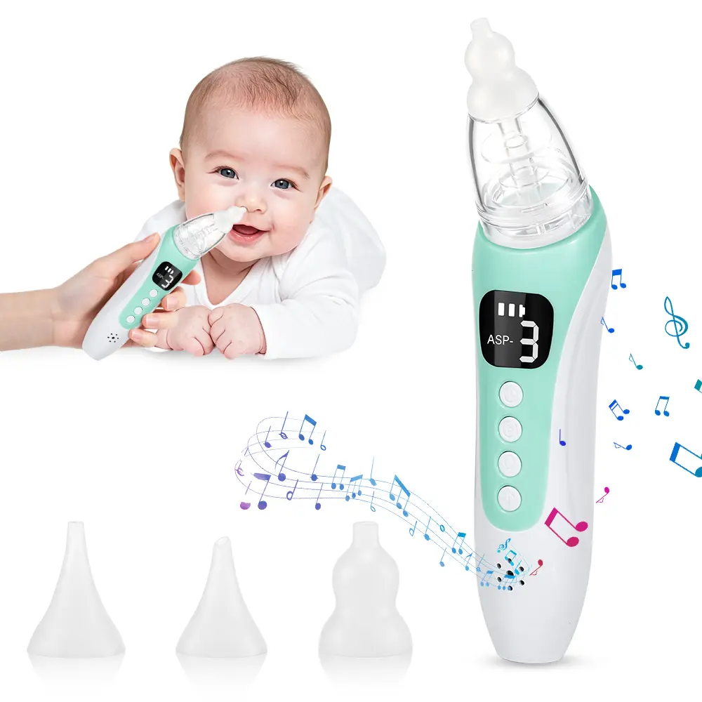Rechargeable Baby Electric Nasal Aspirator, 3 Suction Powers & 3 Silicone Tips, Soothing 10 Lullabies, LED Screen Anti-Backflow Design, Washable Infant Nose Cleaner to Clear Nasal Mucus