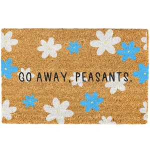 Go away Peasants, Spring Doormat - Cute Blue and White Flower Door Mat with Rubber Backing, Coir Material for Indoor/Outdoor Use (Small/Medium/Large)