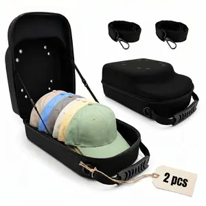 Hat Travel Case 2-Pack – Hard Baseball Cap Carrier Organizer for Travel & Home Storage, Protects Up to 6 Hats Each, Hat Holder with Carry Handle and Adjustable Shoulder Strap, Black