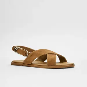 JUST FAB Women's Crisscross Sandals, Adjustable Buckle Flat Slingback Sandals, Trendy Summer Sandals Casual Summer Sandals for Daily Wear